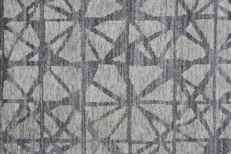 5' X 8' Gray Wool Geometric Hand Knotted Distressed Area Rug