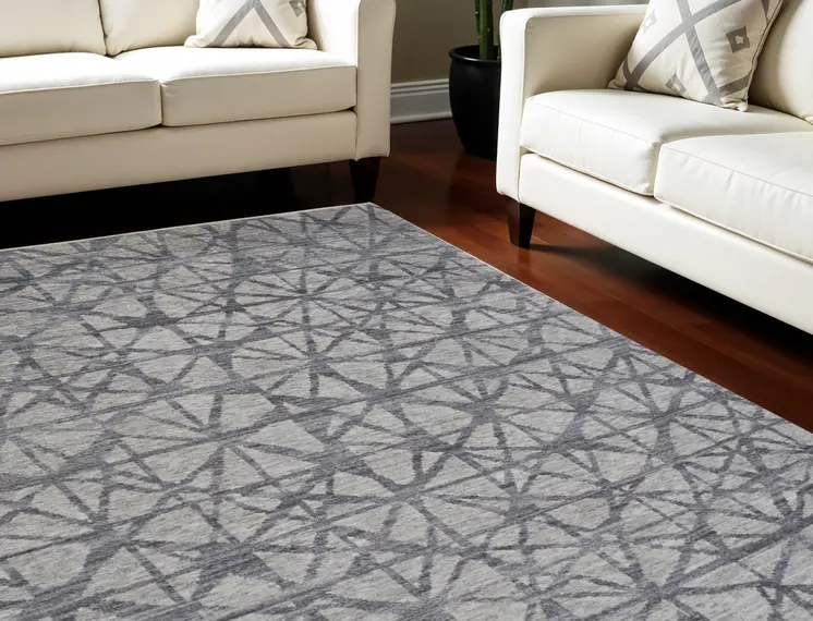 10' X 14' Gray Wool Geometric Hand Knotted Area Rug