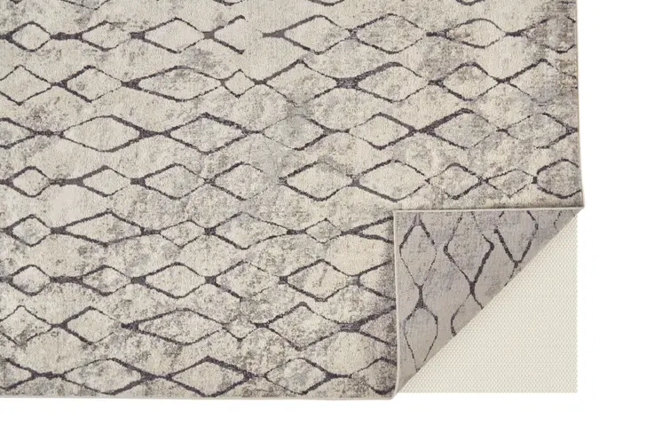 8' X 10' Gray and Ivory Geometric Power Loom Worn Faded Area Rug