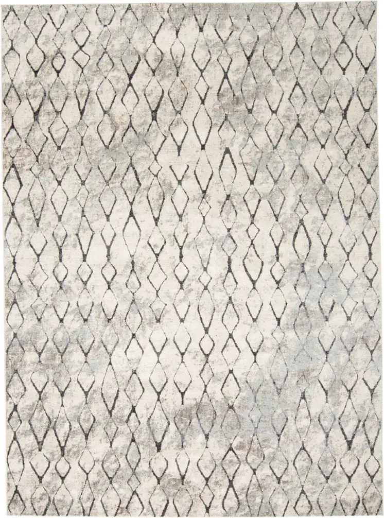 8' X 10' Gray and Ivory Geometric Power Loom Worn Faded Area Rug