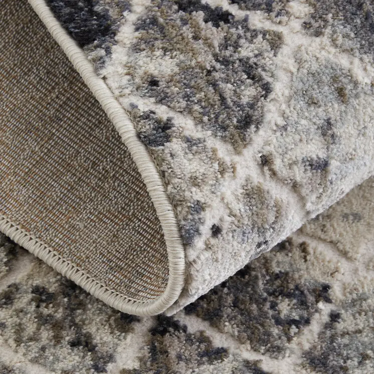 8' X 10' Gray Ivory and Taupe Geometric Power Loom Worn Faded Area Rug