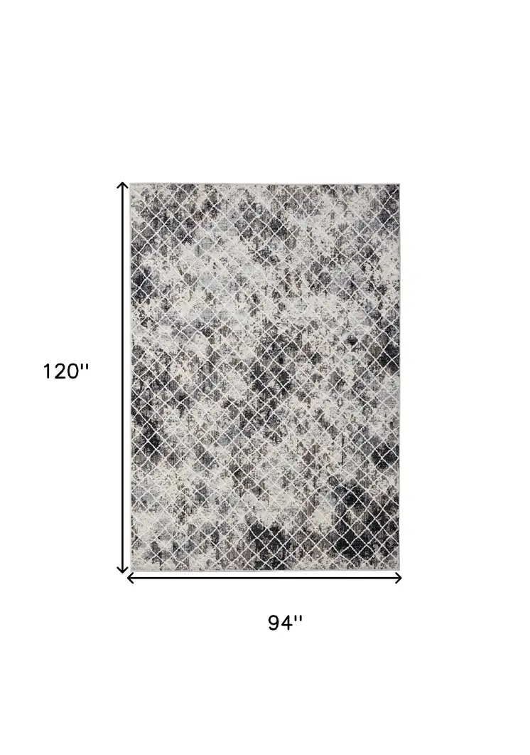 8' X 10' Gray Ivory and Taupe Geometric Power Loom Worn Faded Area Rug
