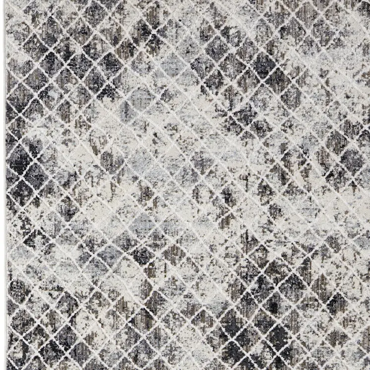 8' X 10' Gray Ivory and Taupe Geometric Power Loom Worn Faded Area Rug