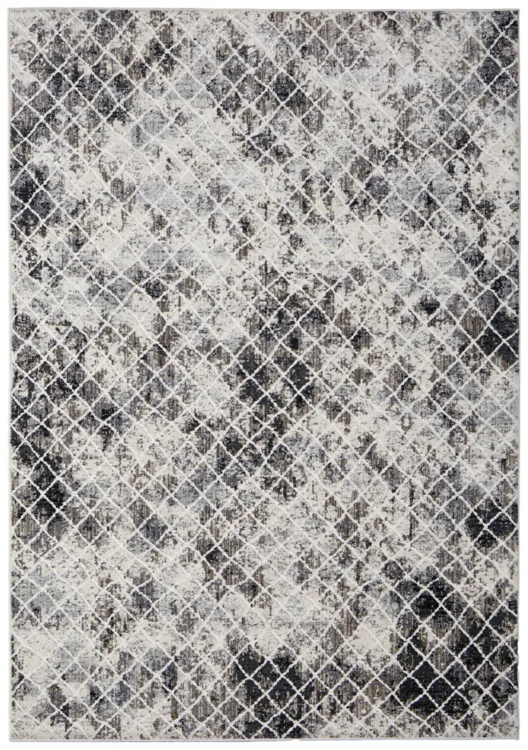 8' X 10' Gray Ivory and Taupe Geometric Power Loom Worn Faded Area Rug