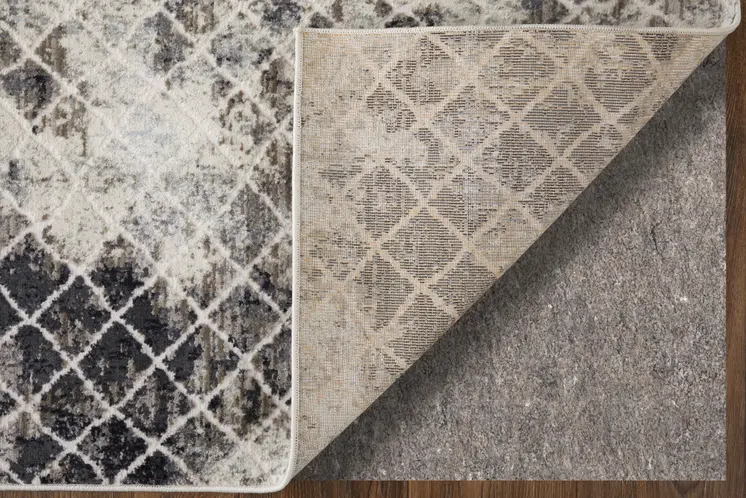 8' X 10' Gray Ivory and Taupe Geometric Power Loom Worn Faded Area Rug