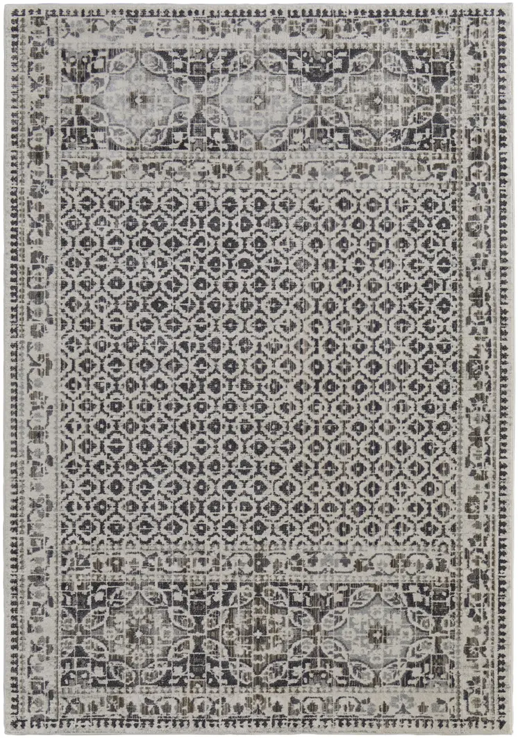 8' X 10' Gray Ivory and Taupe Abstract Power Loom Worn Faded Area Rug
