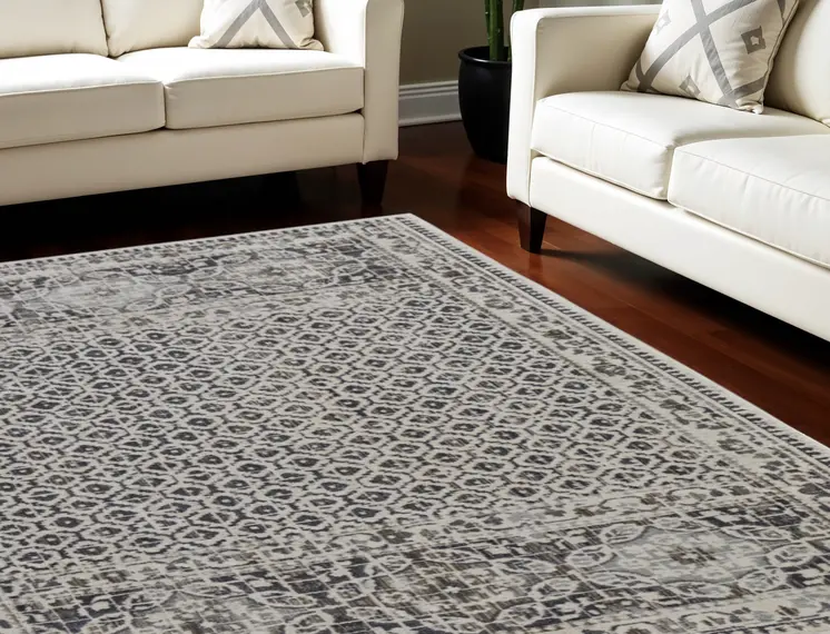 8' X 10' Gray Ivory and Taupe Abstract Power Loom Worn Faded Area Rug