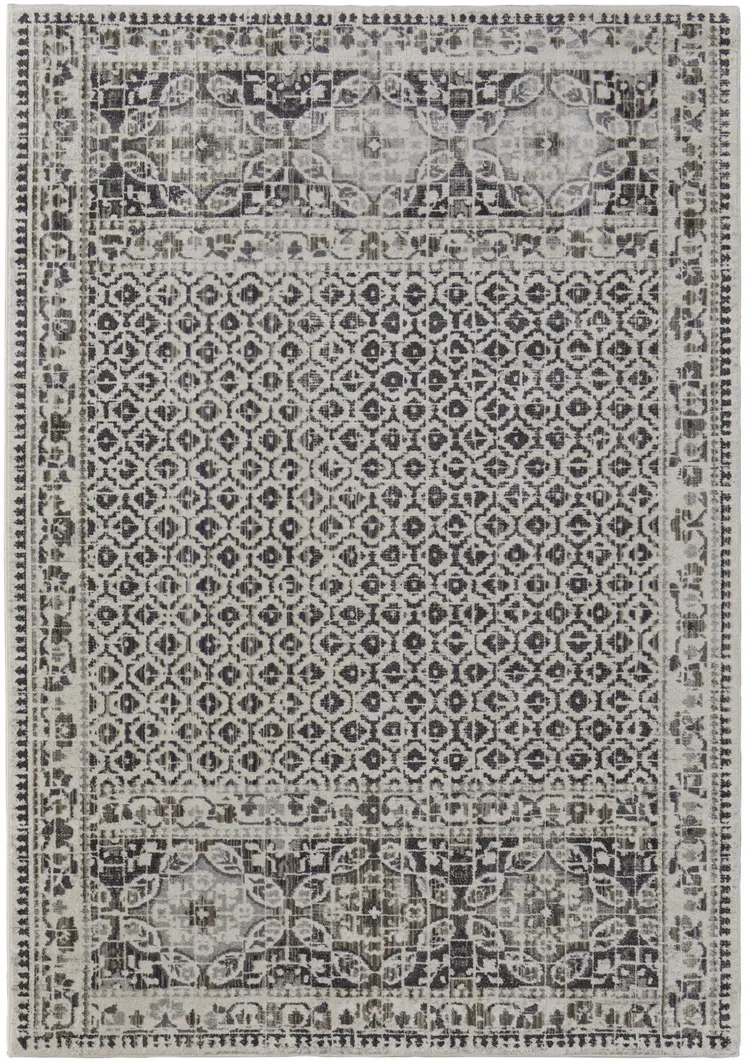 8' X 10' Gray Ivory and Taupe Abstract Power Loom Worn Faded Area Rug