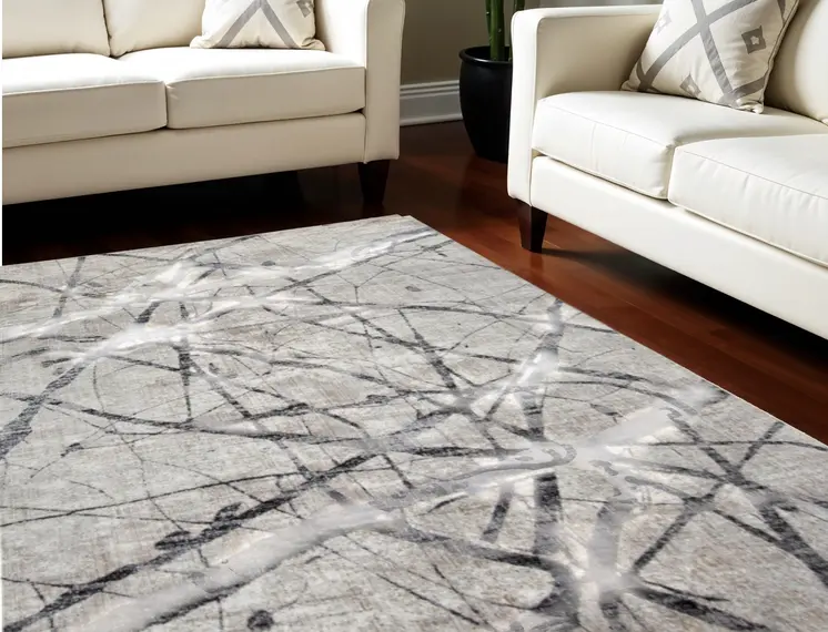 8' X 10' Gray and Ivory Abstract Power Loom Area Rug
