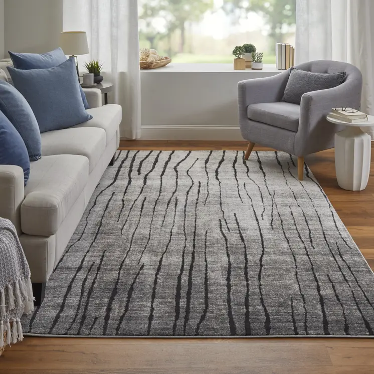 4' X 6' Gray and Black Abstract Power Loom Area Rug