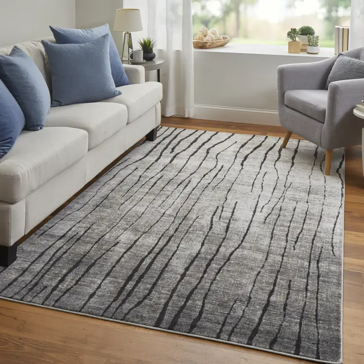 8' X 10' Gray and Black Abstract Power Loom Area Rug