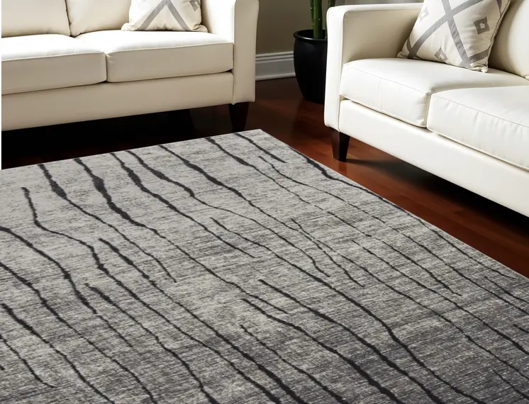 8' X 10' Gray and Black Abstract Power Loom Area Rug