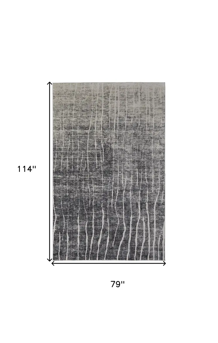 7' X 10' Ivory Gray and Black Abstract Power Loom Area Rug