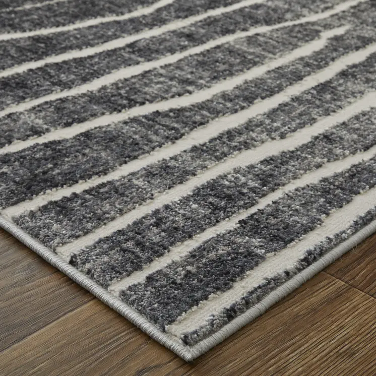 8' X 10' Ivory Gray and Black Abstract Power Loom Area Rug
