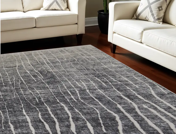 8' X 10' Ivory Gray and Black Abstract Power Loom Area Rug