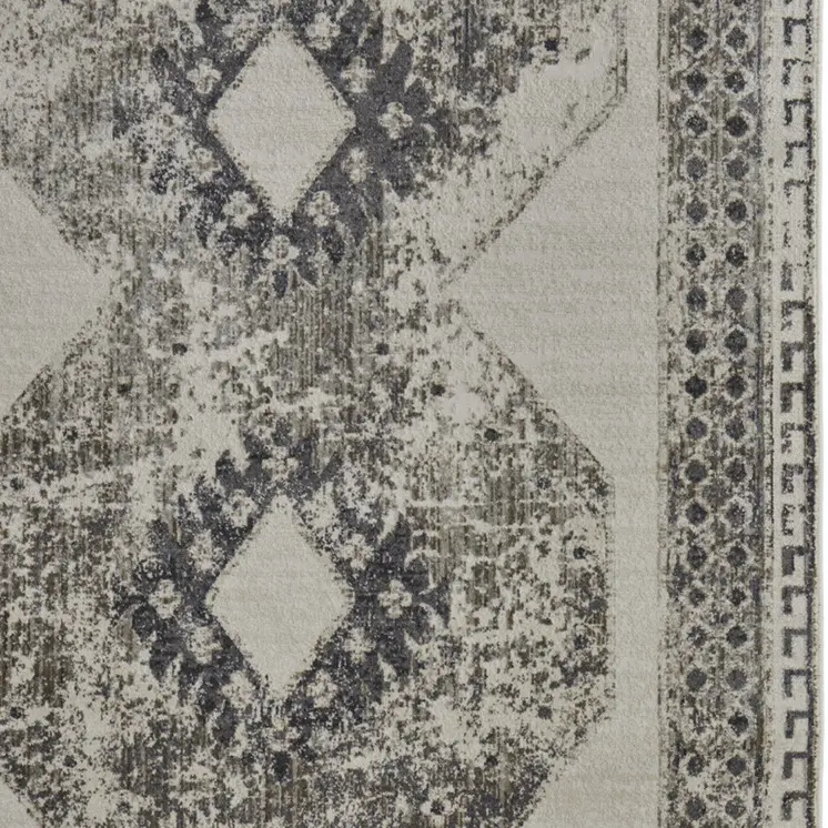 4' X 6' Gray and Ivory Abstract Power Loom Worn Faded Area Rug