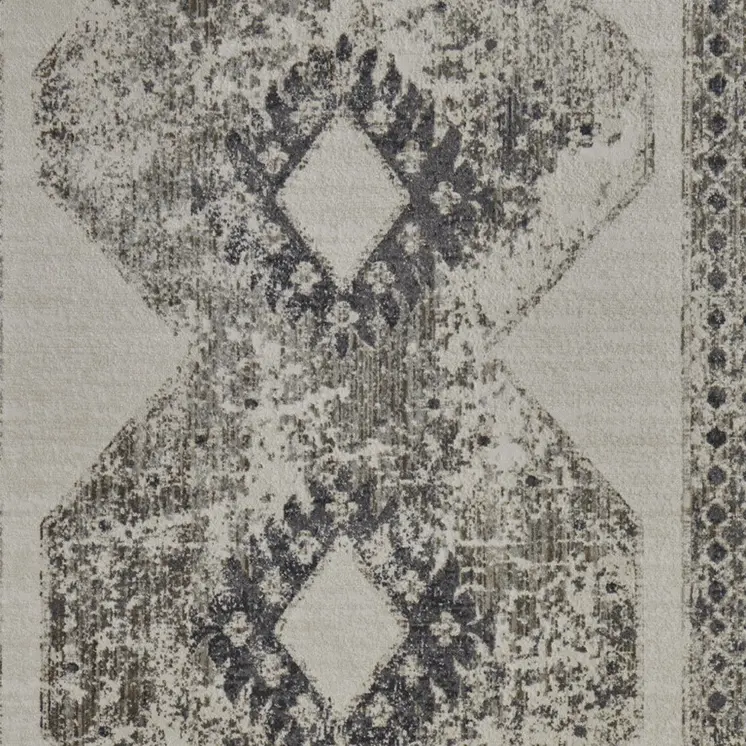 5' X 8' Gray and Ivory Abstract Power Loom Worn Faded Area Rug