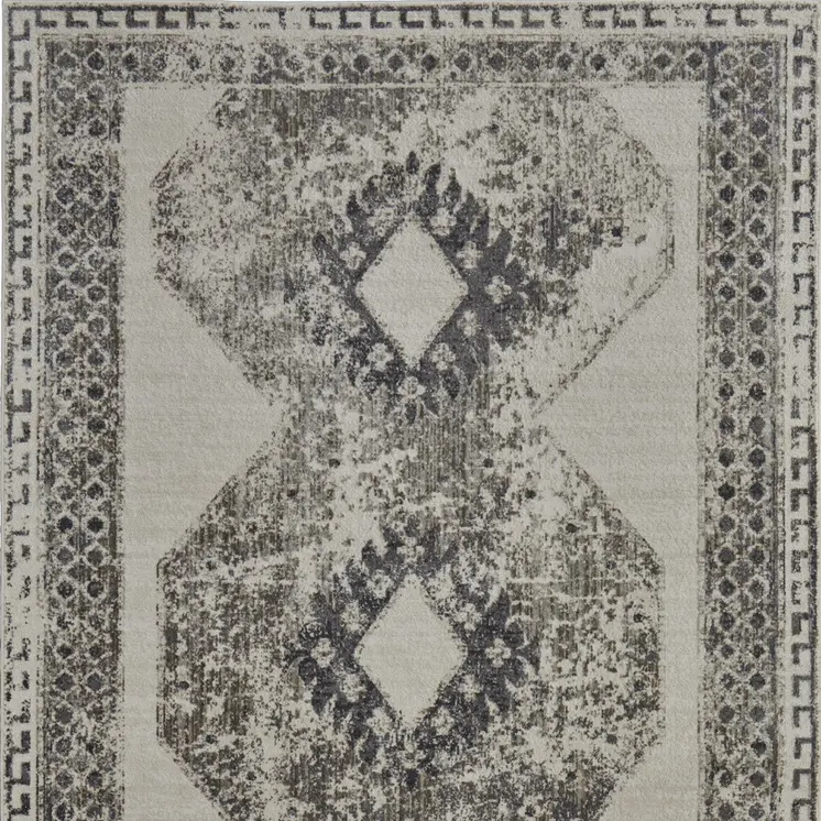 5' X 8' Gray and Ivory Abstract Power Loom Worn Faded Area Rug