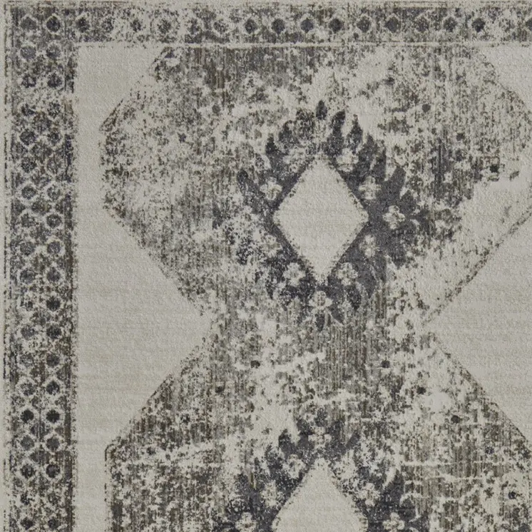 8' X 10' Gray and Ivory Abstract Power Loom Worn Faded Area Rug