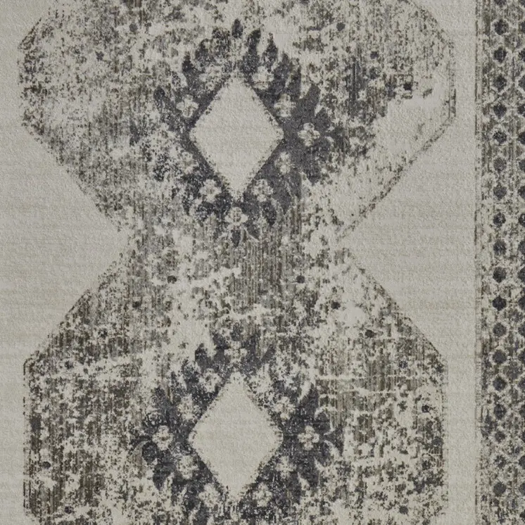 8' X 10' Gray and Ivory Abstract Power Loom Worn Faded Area Rug