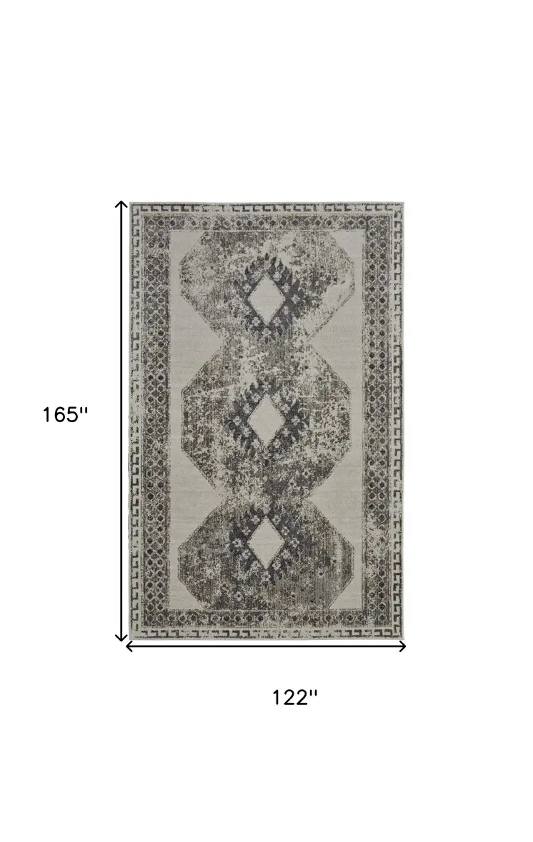 10' X 14' Gray and Ivory Abstract Power Loom Worn Faded Area Rug