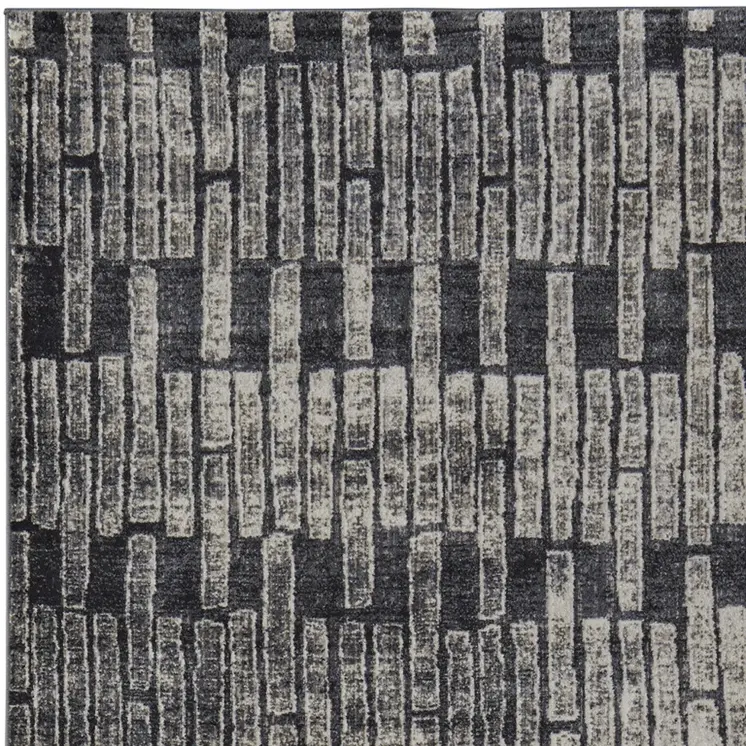 4' X 6' Gray and Black Geometric Power Loom Worn Faded Area Rug
