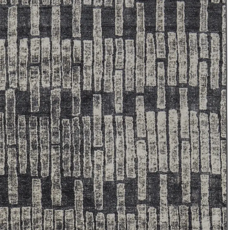 5' X 8' Gray and Black Geometric Power Loom Worn Faded Area Rug