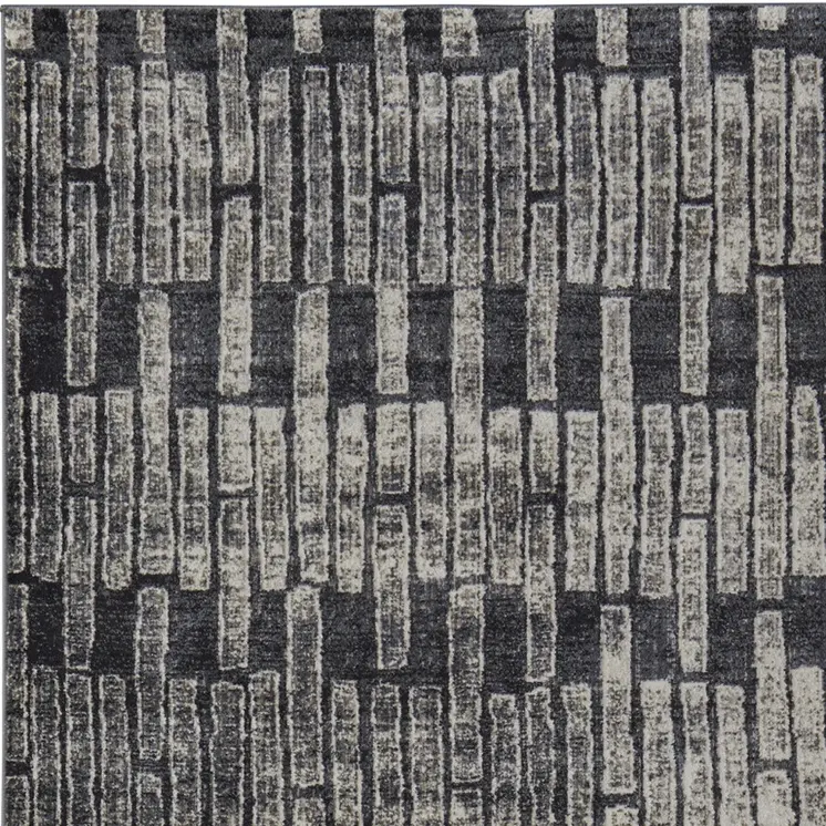 5' X 8' Gray and Black Geometric Power Loom Worn Faded Area Rug