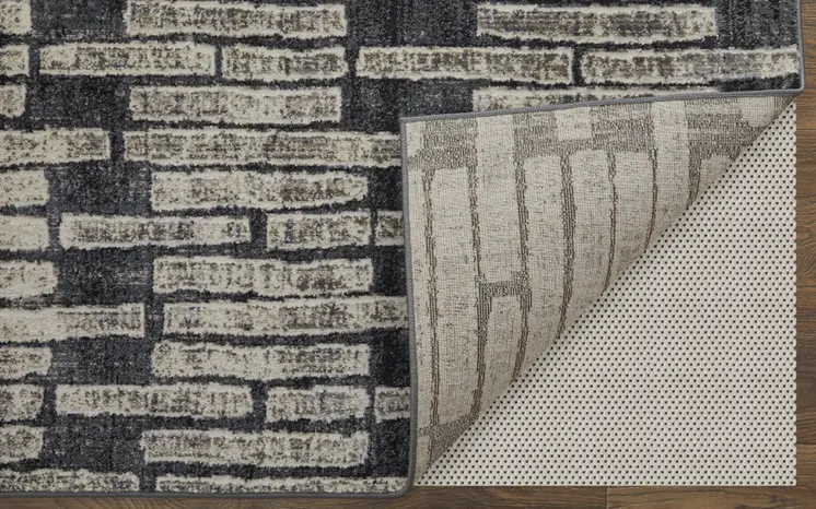 7' X 10' Gray and Black Geometric Power Loom Worn Faded Area Rug