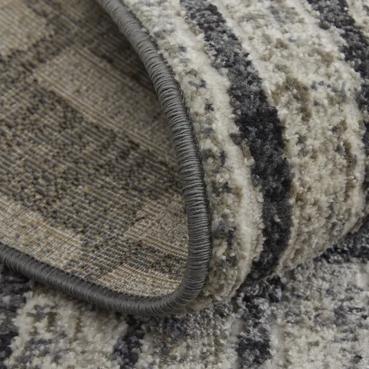 7' X 10' Gray and Black Geometric Power Loom Worn Faded Area Rug