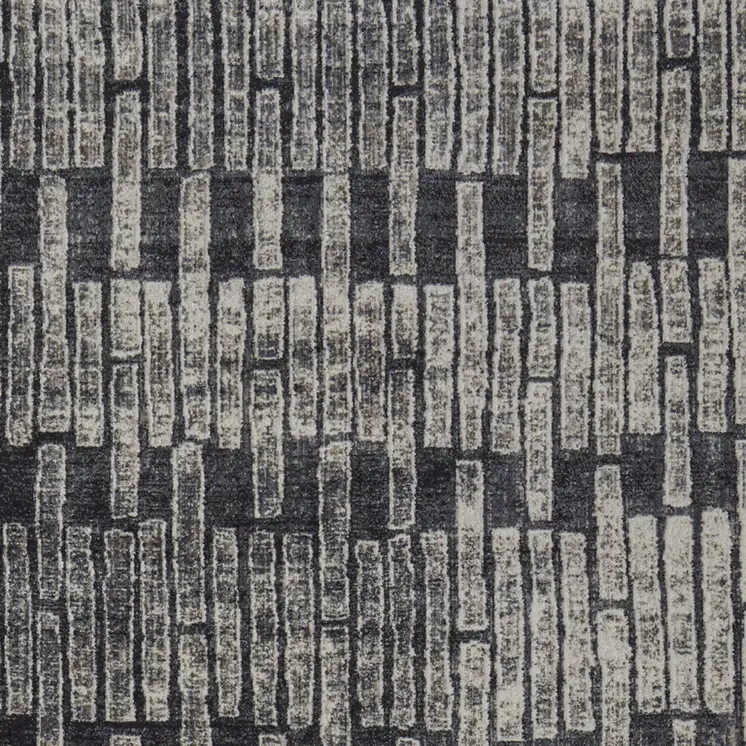 7' X 10' Gray and Black Geometric Power Loom Worn Faded Area Rug