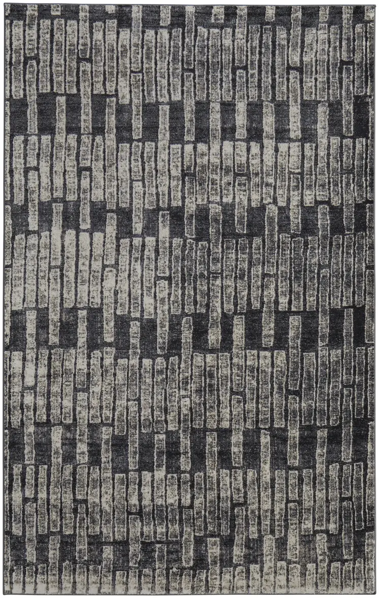 8' X 10' Gray and Black Geometric Power Loom Worn Faded Area Rug