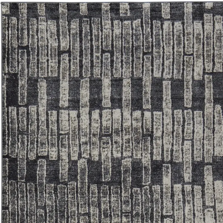 8' X 10' Gray and Black Geometric Power Loom Worn Faded Area Rug