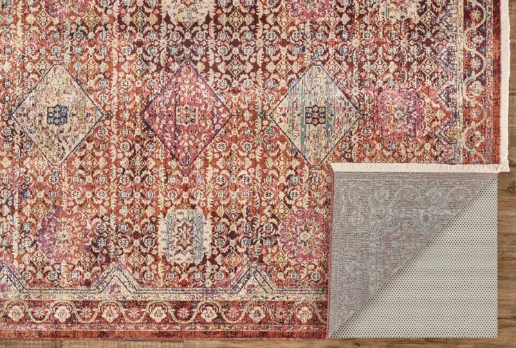4' X 6' Red and Pink Oriental Power Loom Area Rug