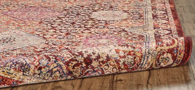 4' X 6' Red and Pink Oriental Power Loom Area Rug