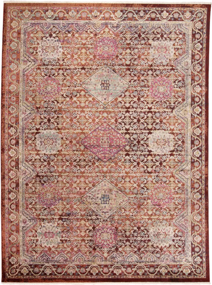 4' X 6' Red and Pink Oriental Power Loom Area Rug