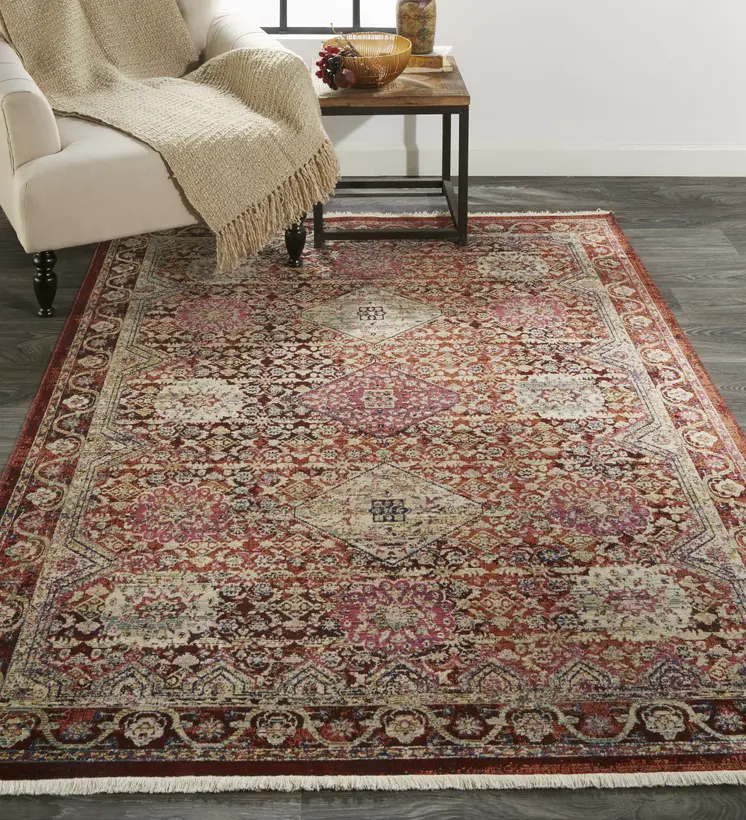 4' X 6' Red and Pink Oriental Power Loom Area Rug