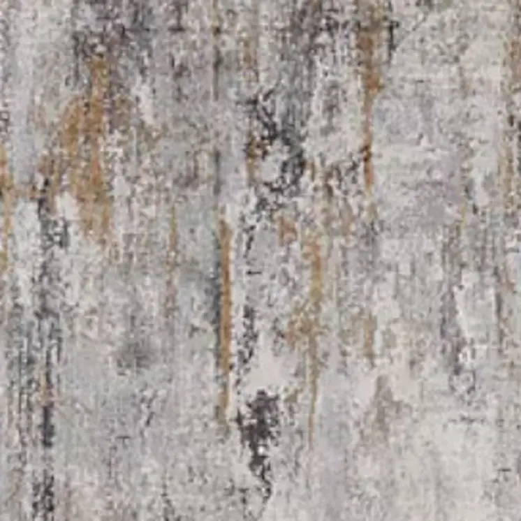 10' Gray Ivory and Gold Abstract Power Loom Runner Rug With Fringe