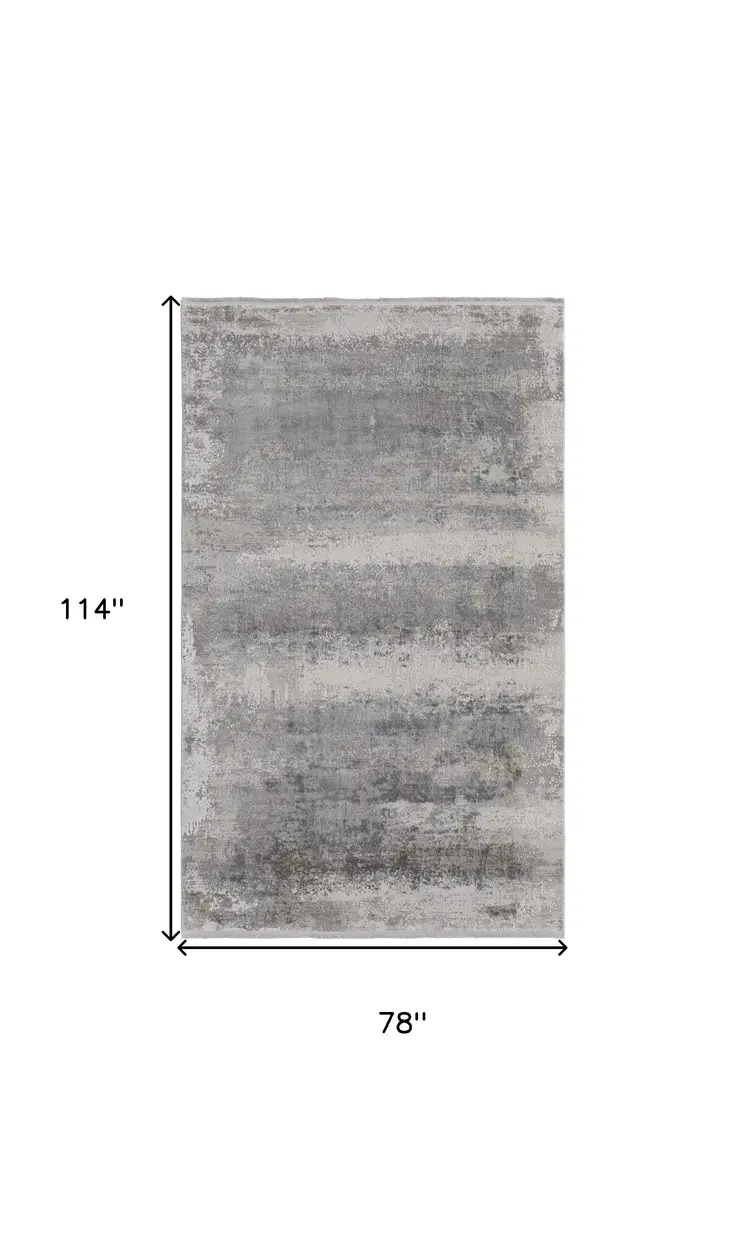 7' X 10' Gray Abstract Power Loom Area Rug With Fringe