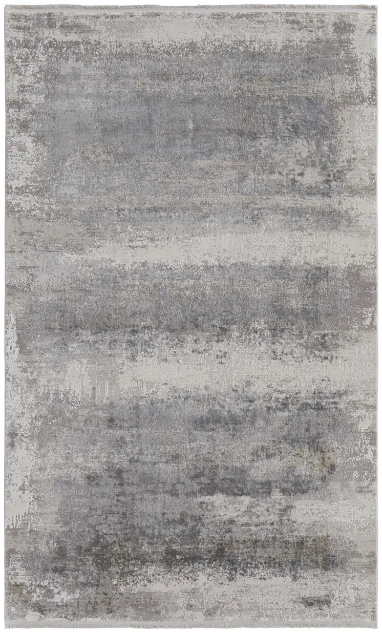 10' X 13' Gray Abstract Power Loom Area Rug With Fringe