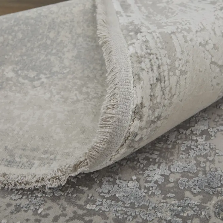 10' X 13' Gray Abstract Power Loom Area Rug With Fringe