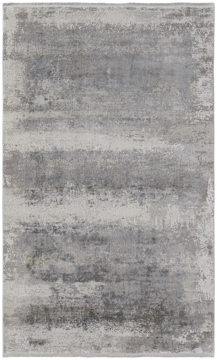 10' X 13' Gray Abstract Power Loom Area Rug With Fringe