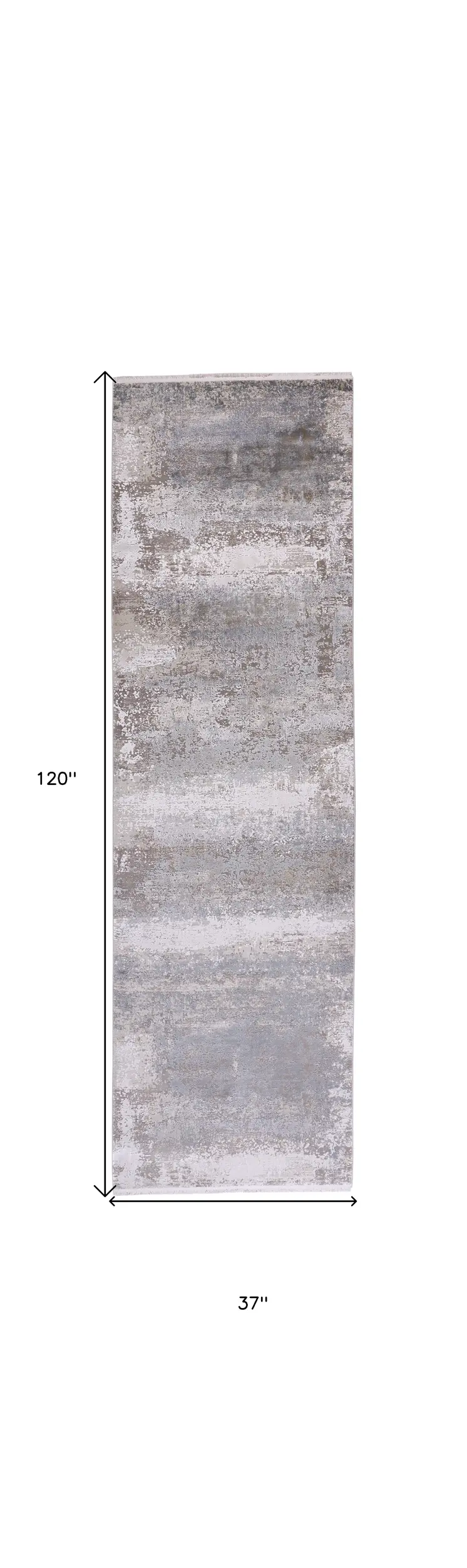 10' Gray Abstract Power Loom Runner Rug With Fringe