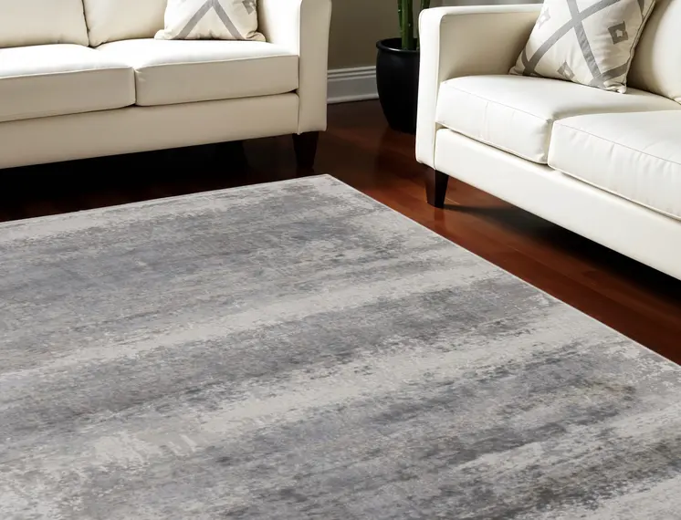 13' X 20' Gray Abstract Power Loom Area Rug With Fringe