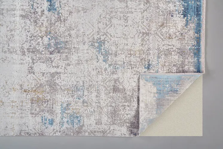 7' X 10' Ivory Gray and Blue Abstract Power Loom Area Rug With Fringe