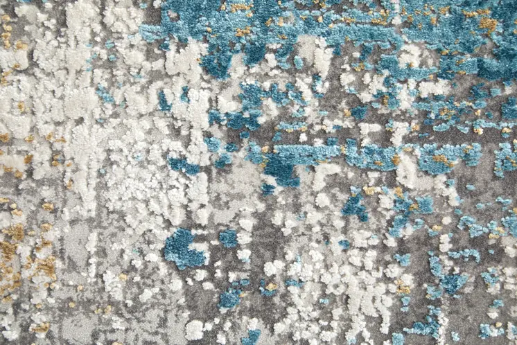 10' X 13' Ivory Gray and Blue Abstract Power Loom Area Rug With Fringe