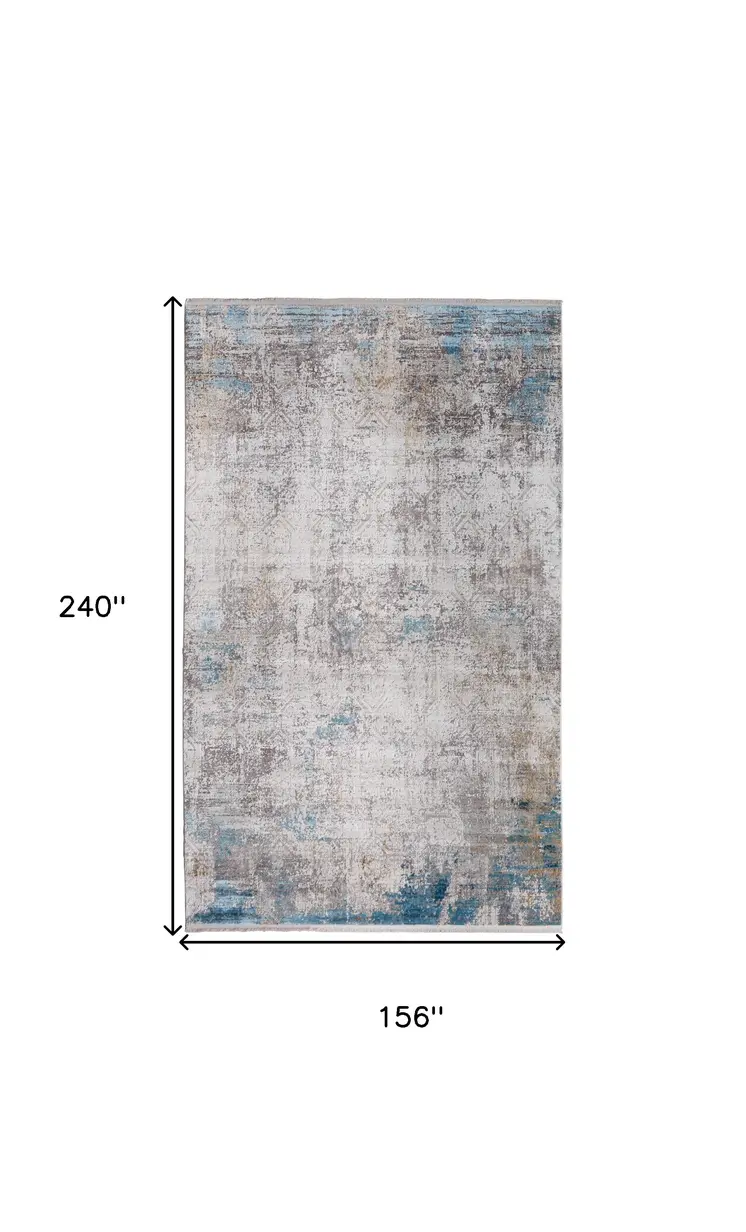 13' X 20' Ivory Gray and Blue Abstract Power Loom Area Rug With Fringe