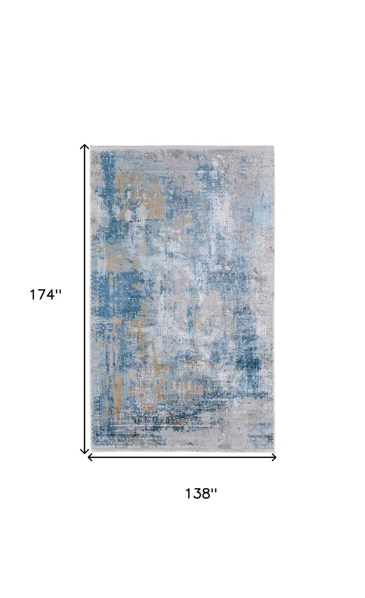 12' X 15' Blue Gold and Gray Abstract Power Loom Area Rug With Fringe