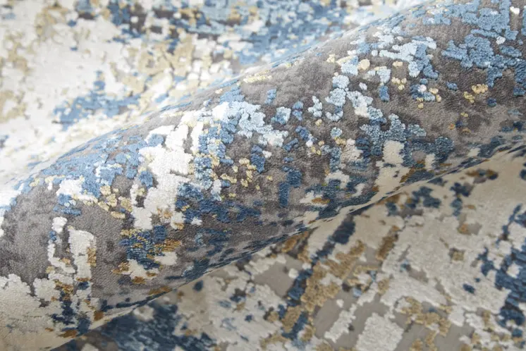 13' X 20' Ivory Tan and Blue Abstract Power Loom Area Rug With Fringe