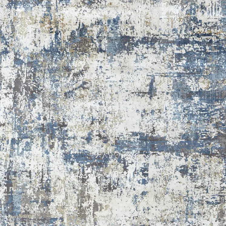 13' X 20' Ivory Tan and Blue Abstract Power Loom Area Rug With Fringe